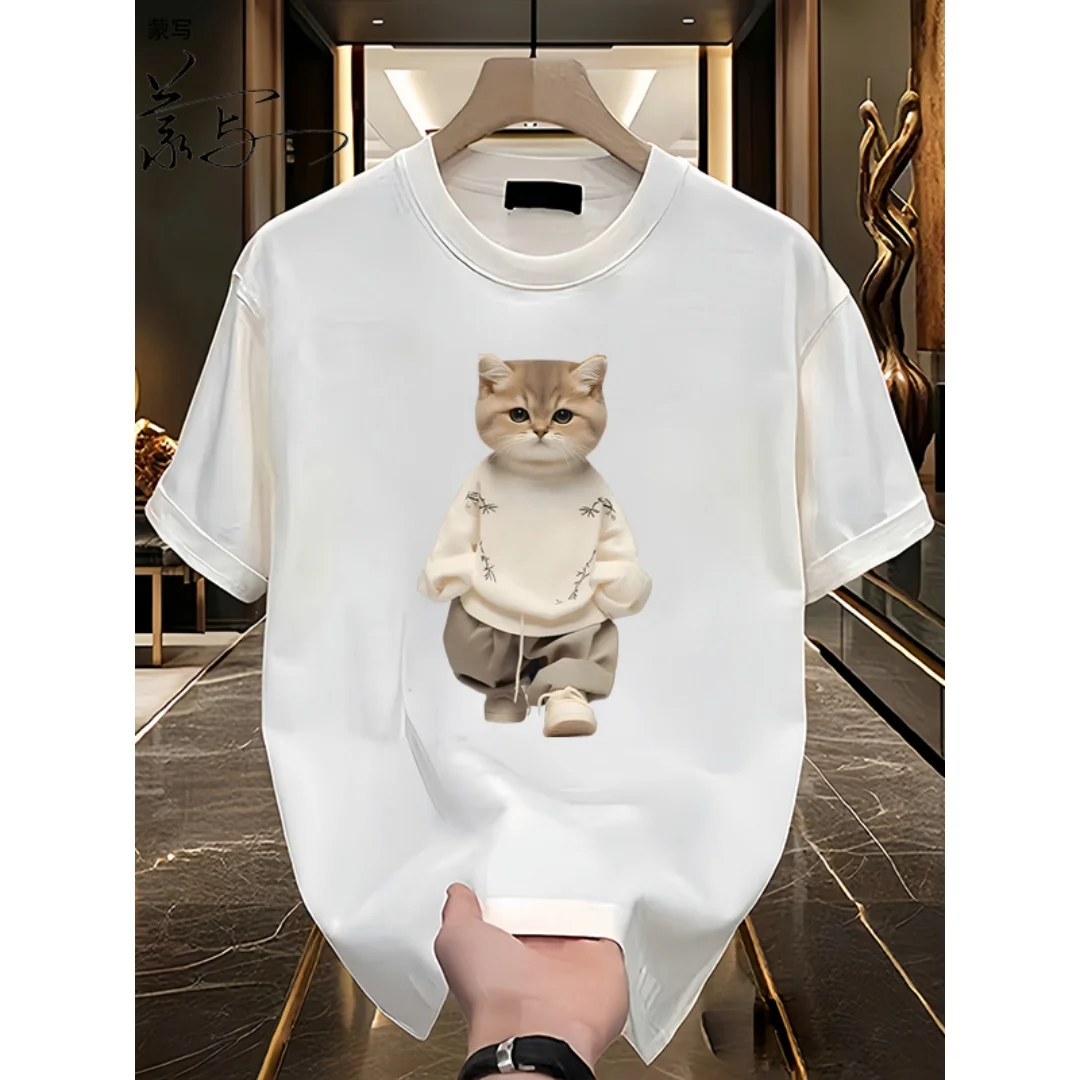 أنيمي القط الجرافيك تي شيرت الصيف موضة الترفيه الراقية تنوعا تنفس القطن الخالص الرجال والنساء Y2K تي شيرت