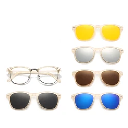 VCKA 6 In 1 Myopia Polarized Sunglasses Men Women Clip Magnet Transparent Tea Frame Glasses Custom Optical Eyewear -0.5 to-10