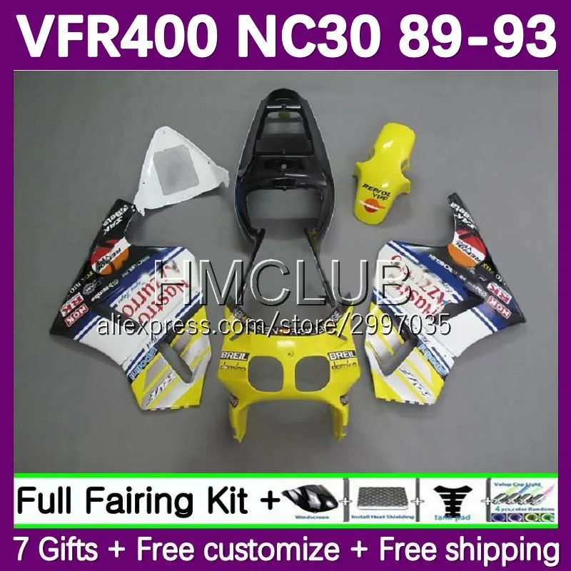 Fairing For HONDA VFR400R VFR400 yellow stock RVF VFR 400 R RR 400R 1989 1990 1991 1992 1993 42No.52 RVF400R NC30 89 90 91 92 93