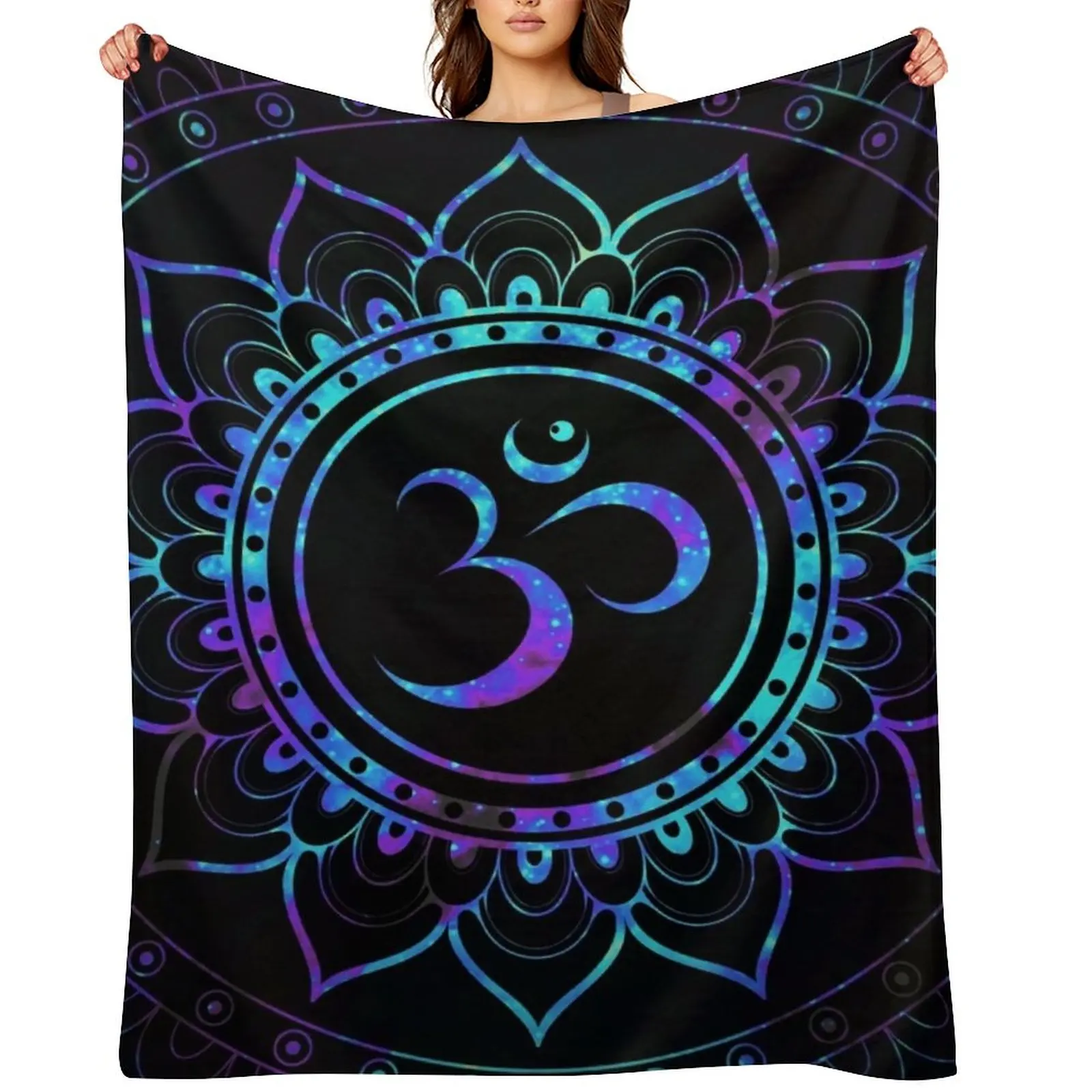 

Om Mandala: Purple Teal Blue Galaxy Throw Blanket decorative Soft Plaid Luxury Thicken blankets ands Blankets