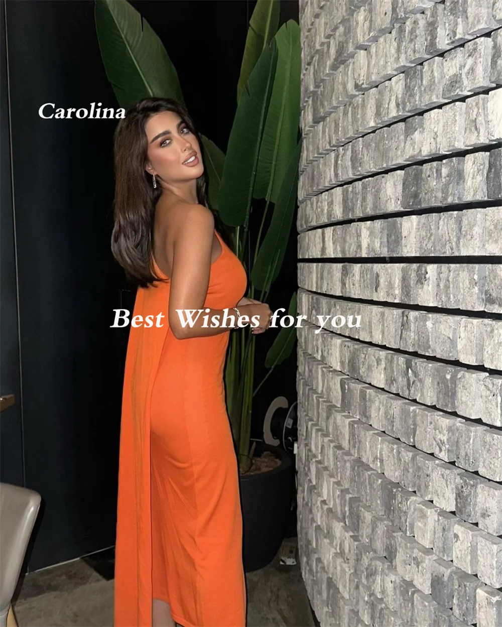 Carolina Orange Formal Occasion Evening Gowns Women One Shoulder Prom Dresses Backless Ankle Length Pleated Simple Party Dresses