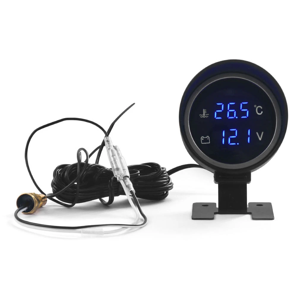 

2 in 1 LCD Digital Car 12V Water Temperature Gauge 1-99 Celsius+10-24V Voltmeter Blue light With 1/8NPT Temp Sensor