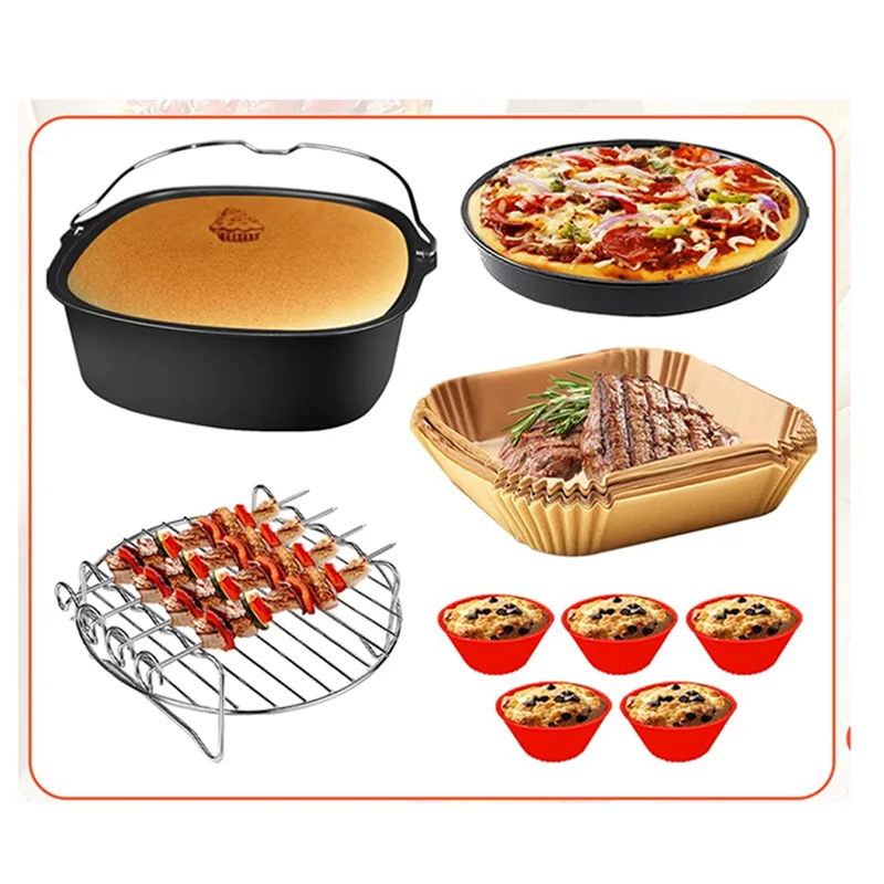 Accesorios para freidora de aire YCOC para Airfryer XL 6,2 L, Tefal 5 L,Cosori 4,7 L, accesorios para freidora de aire cuadrada sin BPA XL