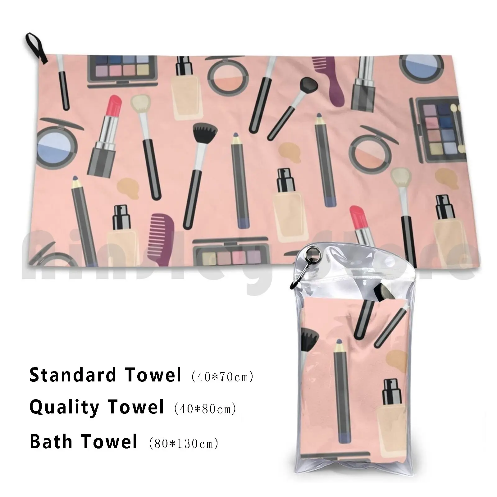 Makeup Kit Custom Towel Bath Towel Makeup Kit Lipstick Pink Foundation Brush Brushes Vector Pattern Beauty