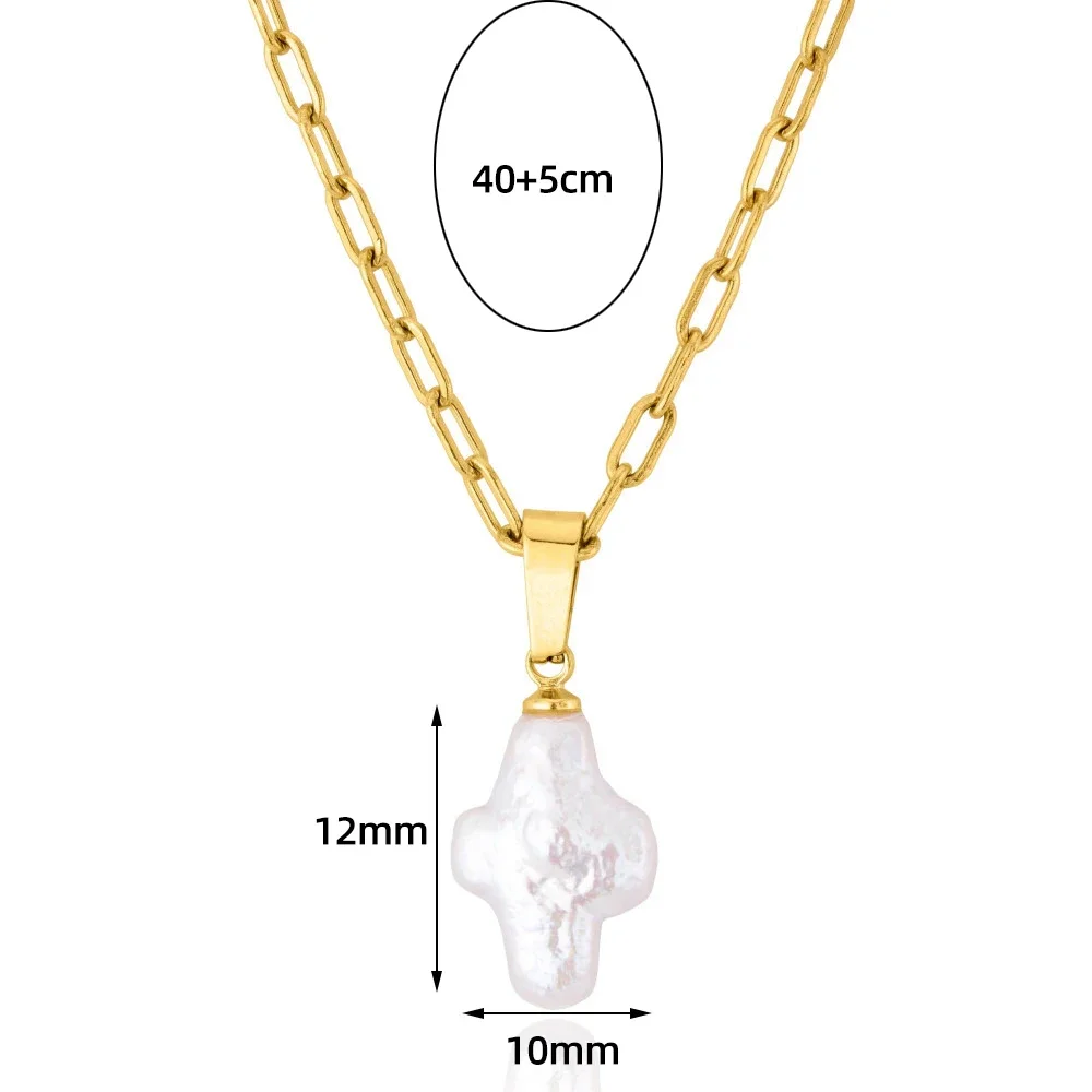 Dainty Nature Freshwater Pearl Cross Necklace White Pearls Link Chain Choker Stainless Steel Female Elegant Jewelry 2024 New