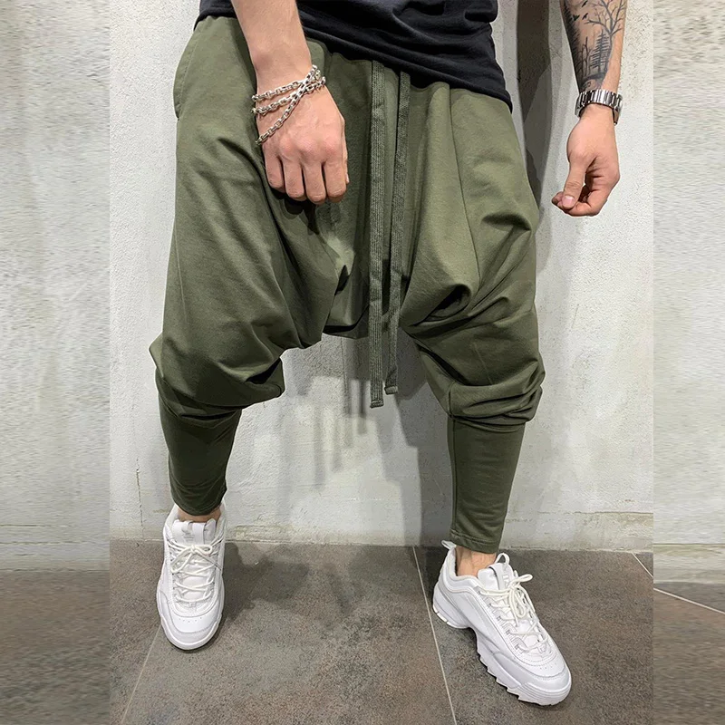 Men's Pants New Hip-hop Trend Trousers Loose Solid Color Small Feet Streetwear Sports Casual Harem Pants Full Length Trousers