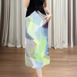 Miyake Style Pleated Skirt Women's Design Fashionable Printed High Waist Pocket High-end Casual Skirt Trendy 2024 Summer New