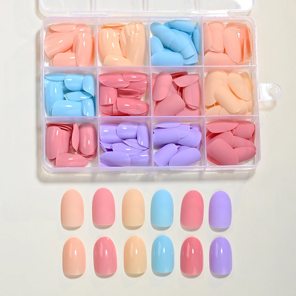 288pcs Cute Cream Color Medium Almond Fake Nails Solid Color Glossy and Matte Full Cover Press On Nails for Women Nail Extension