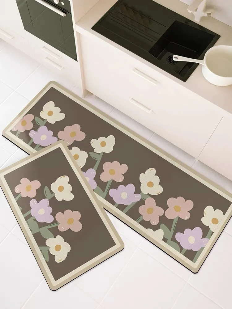 Vikama 1/2Pcs Small Fresh Kitchen Floor Mat With Diatom Mud Cushioned Long Strip Non-Slip Absorbent Domestic Area Carpet