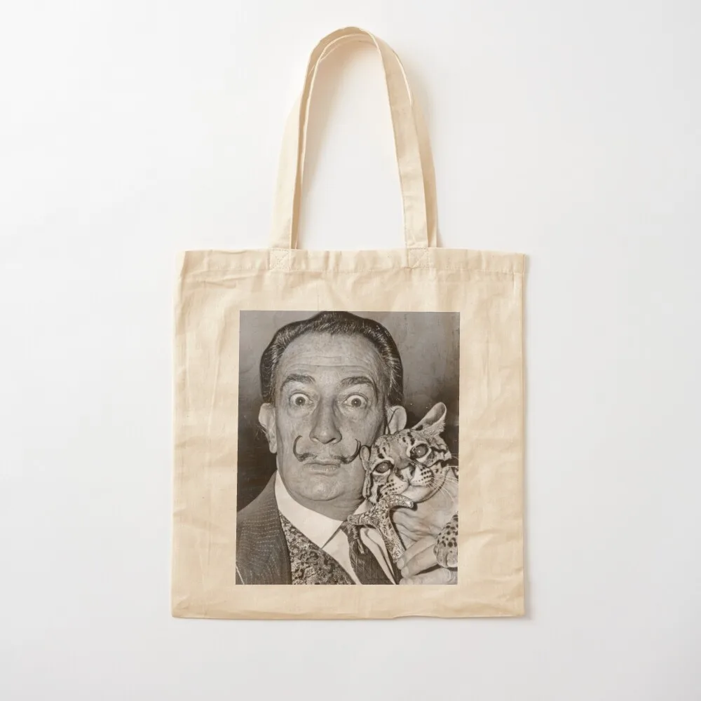 Фото Сальвадора Дали с оклотом и тростью. Большая сумка для пляжа Сумки для покупок Холщовая большая сумка