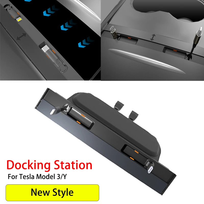 27W Snellader Autolader Voor Tesla Model 3 Y 2021 2022 2023 Accessoires Docking Station Aangedreven Splitter Type-C