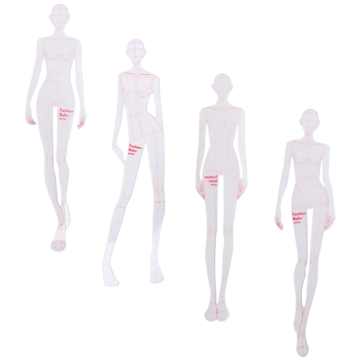 A56X Reglas de ilustración de moda Plantillas de bocetos Regla Costura Patrones humanoides Diseño Ropa Medición, Tipo A
