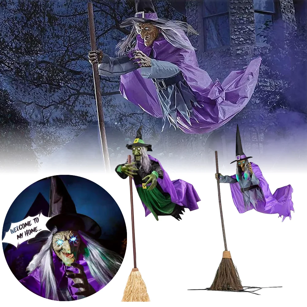 

Реквизит на Хэллоуин со ужасными звуками и огнями Хэллоуин Летающая ведьма Метла Опора Метла Декор волшебника Открытый декор для сада и двора