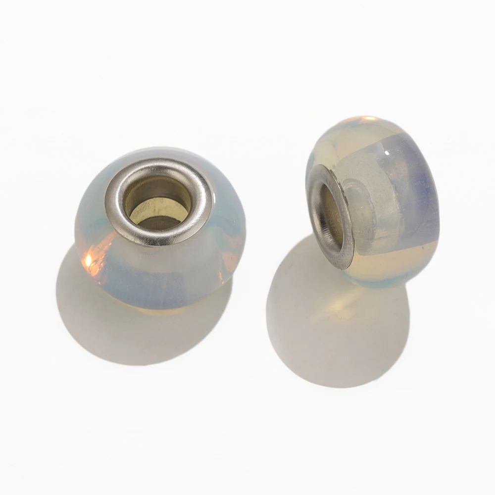 Opalite Round Beads Stainless Steel Core Large Hole Spacer Charm Beads for Jewelry Making Supplies DIY Bracelet Necklace