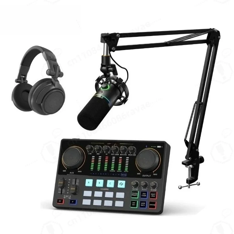 Professional Sound Card with 25mm Dynamic Studio Microphones Podcast Audio Interface Live Streaming Bundle Mixers