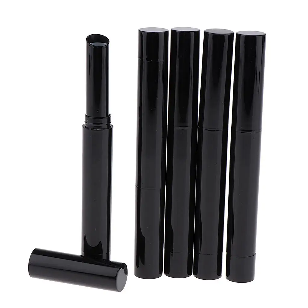 5 Pack Cylinder Empty Rotating Lipstick Lip Balm Tubes Refillable Bottle Lip Gloss Containers 12.1mm, Black