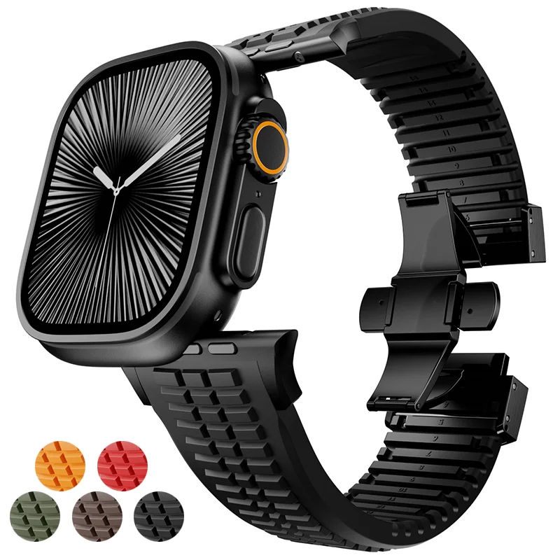 

Fluororubber Band for Apple Watch 46mm 45mm 44mm 42mm Sports Strap for Iwatch Ultra 2 1 49mm Series 10 9 8 7 Se 6 5 4 Bracelet