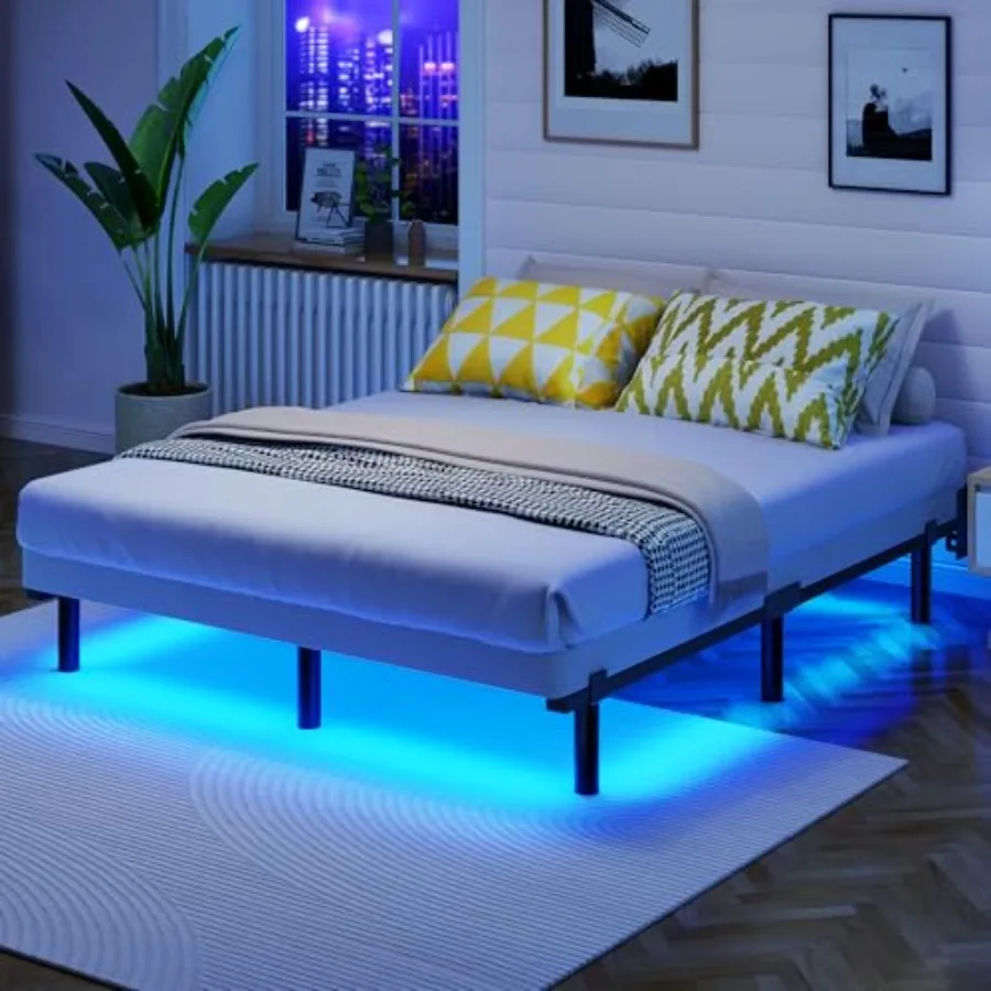 King Size Bed Frame with Smart LED Lights 7 Inch Basics Metal Bed Frame Heavy Duty 9-Leg Base for Box Spring and Mattress Noise
