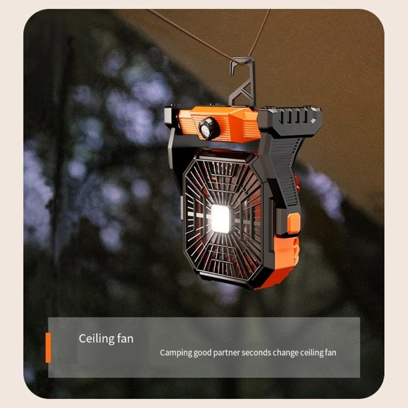 

2024 New Portable Outdoor Camping Fan with LED Light Hanging Fan with Timer Powerful Operated Fan for Outdoor Car Tent