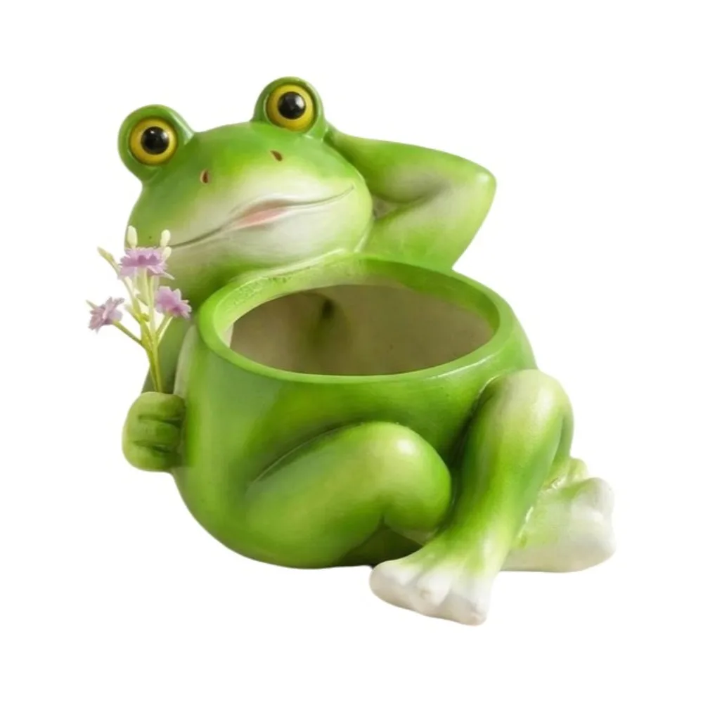 Creative Resin Frog Flower Pot Cartoon Decorative Plant Holder with Drainage Hole Succulent Planter Office
