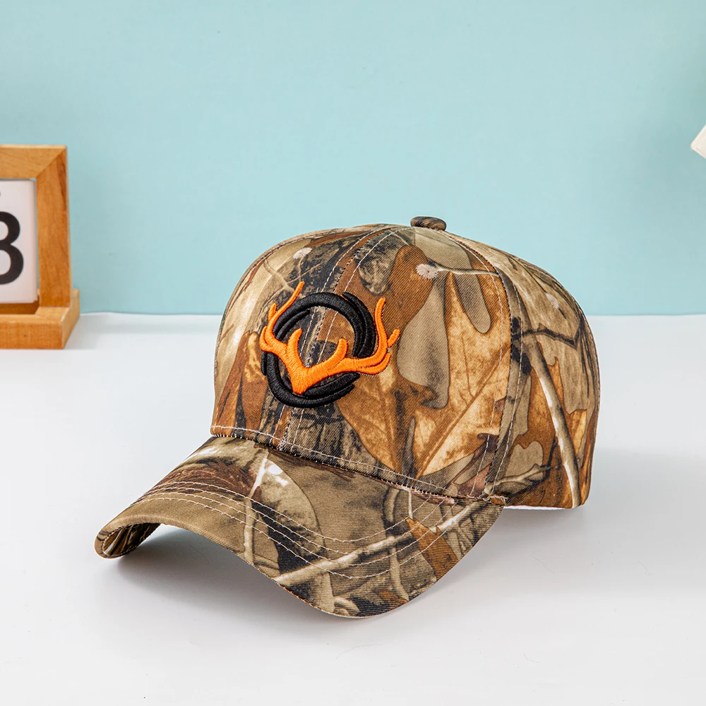 Modische Baseballkappen mit Hörner-Stickerei für Männer und Frauen Tarnmuster Taktischer Sonnenhut Frühling Herbst Outdoor-Sport Angeln Visiere – Detail 4