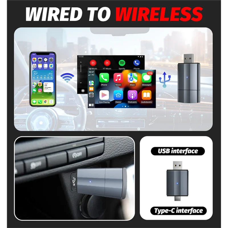 JABS-Wifi Auto Connection Mini Adapter Smart Converter Carplay And Android Auto Compatible Adapter For Cars For Wired To Wireles