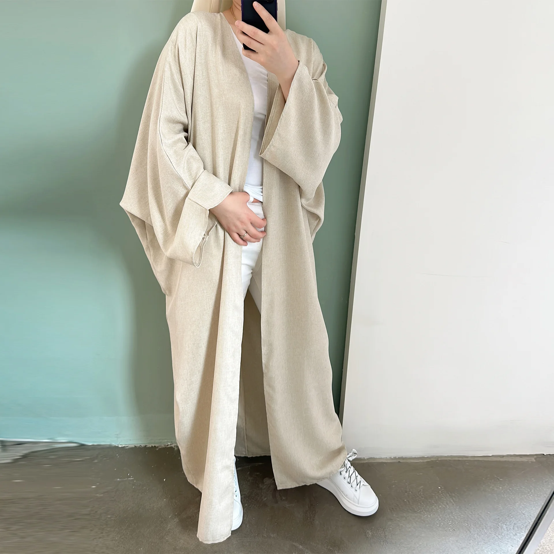 Fashion Modest Abaya Kimono Dubai Muslim Cardigan Abayas Women Casual Robe Female Islam Clothes Linen Blend