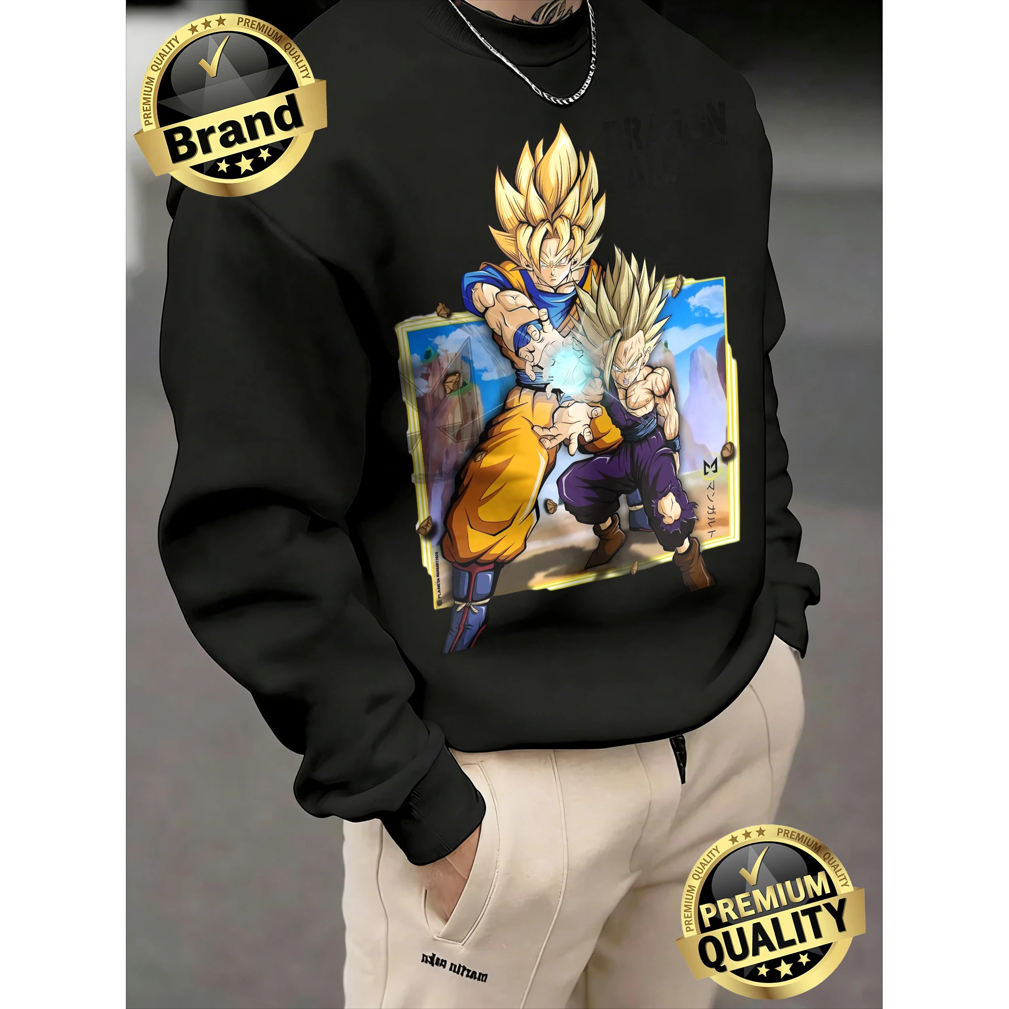 2026 Herbst Dragon Ball Goku Gohan Vater-Sohn Kamehameha Aufdruck 100% Baumwolle Rundhals-Sweatshirt, Übergroße Streetwear für Männer und Frauen