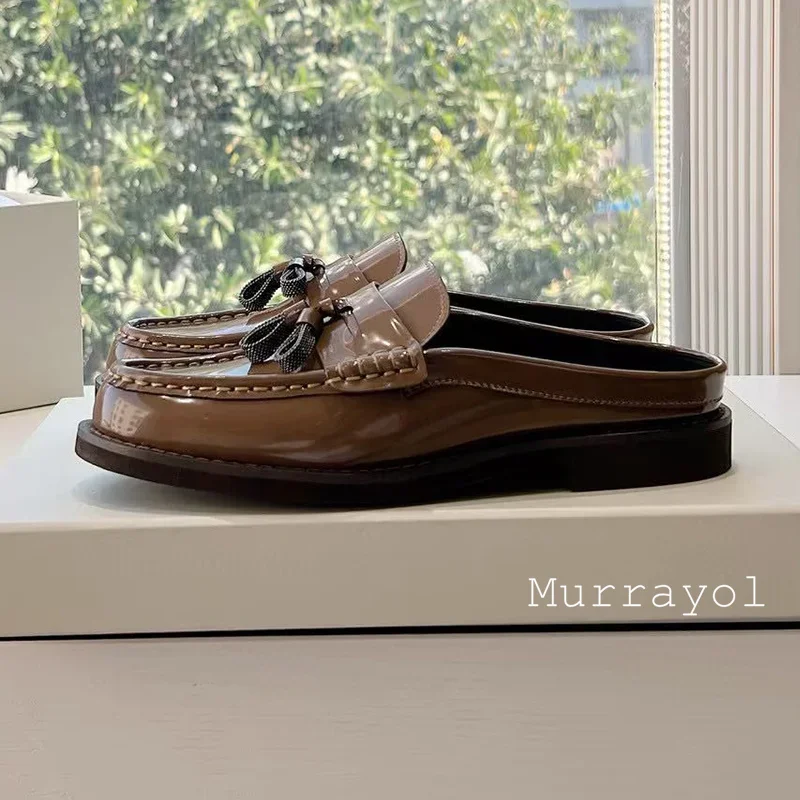 Новинка 2025, женские лоферы на плоской подошве с круглым носком и кисточками, однотонные туфли на плоской подошве из натуральной кожи, весенне-осенние туфли-лодочки