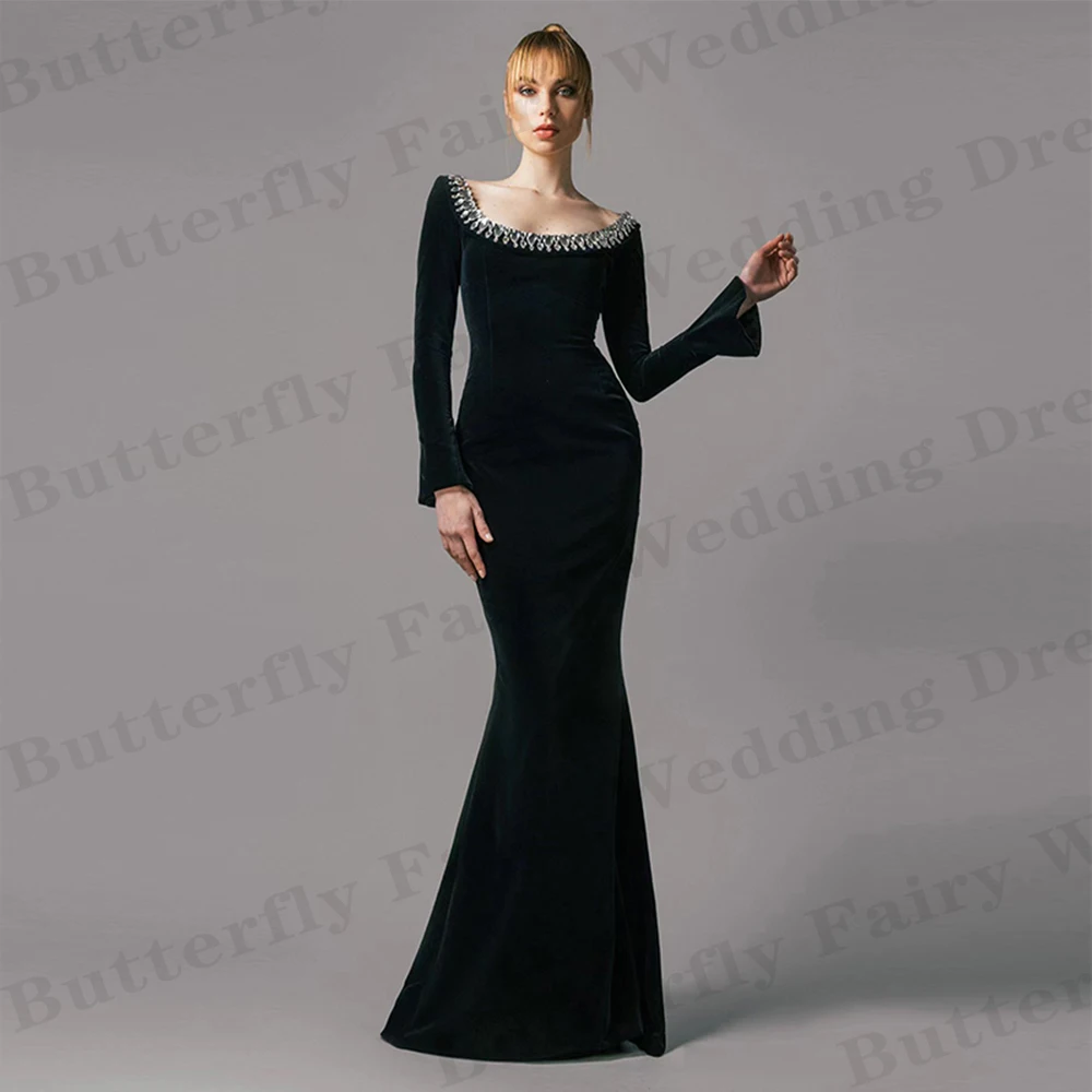 Beautiful Gorgeous Satin Evening Dresses For Women Fascinating Fashion Square Neck Long Sleeves Slimming Mopping Prom Gowns 2024