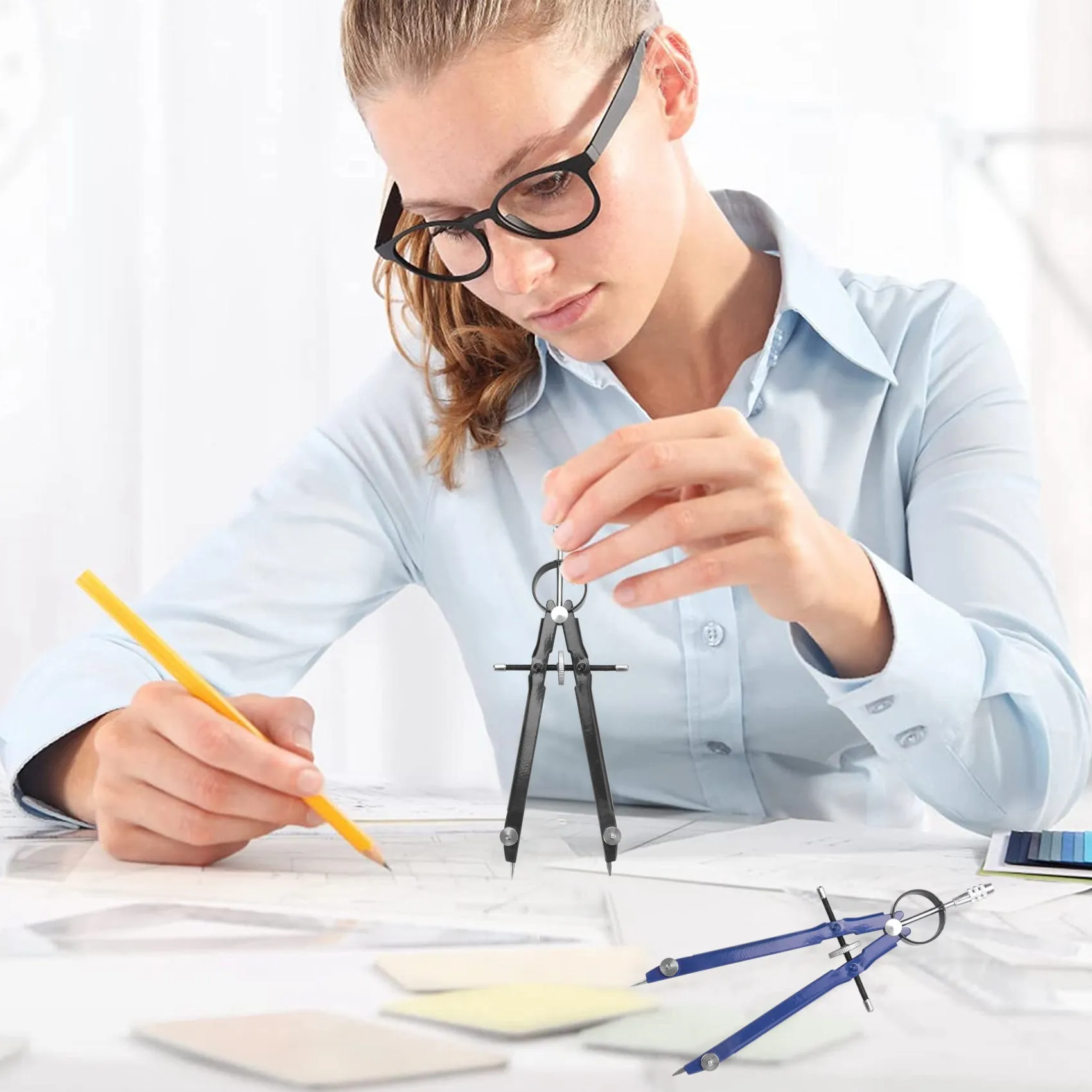 ABFM-Professional Compass With Lock, Compass For Geometry, 6Inch Spring Bow Compass, Precision Compass Math, Drafting Compass, C