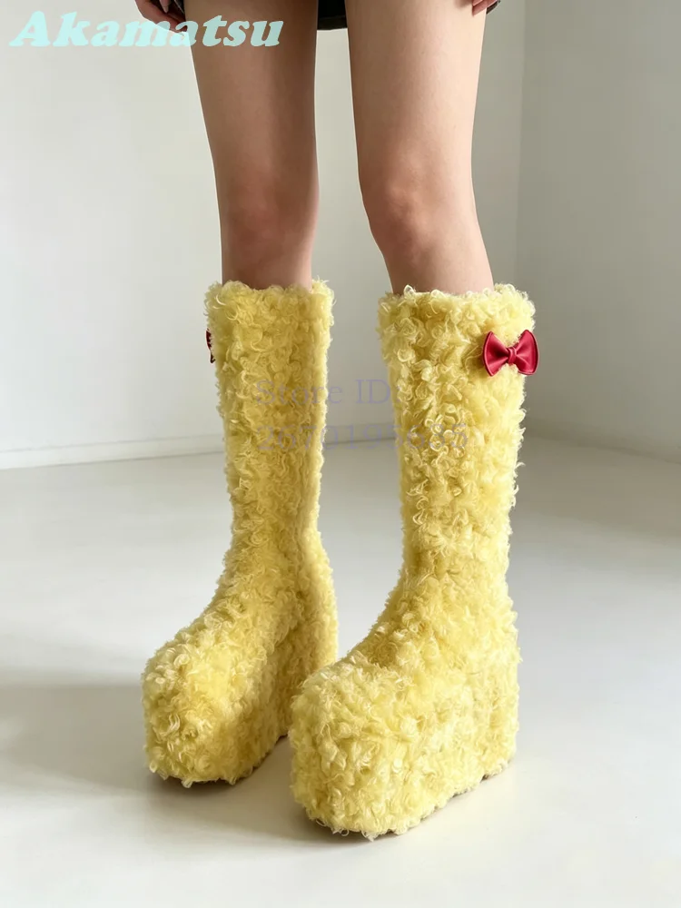 Women'S Fashion Winter 2026 - Schattige Pluizige Kunstbont Platformlaarzen Ronde Teen