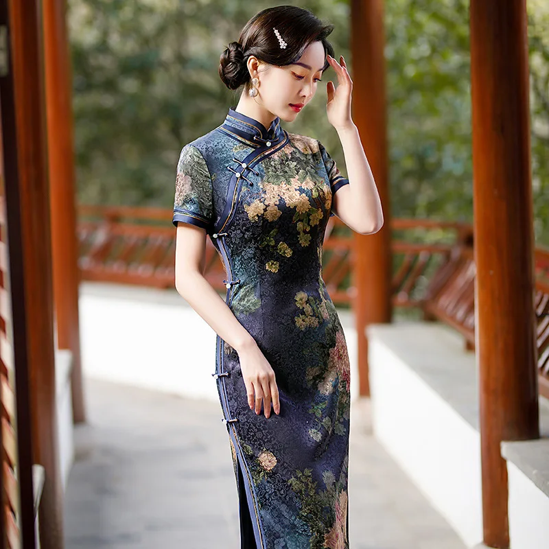 Real Silk Cheongsam Qipao 2024 New Women's Daily Dress Mid-Length