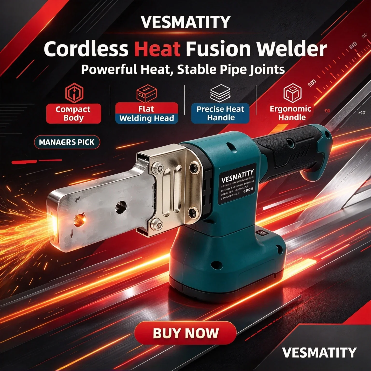 Vesmatity Tube Pipe Welding Machine Electric PPR PE Hot Melt Fuser Soldering Iron Plastic Heating Tool 18V Battery Kit