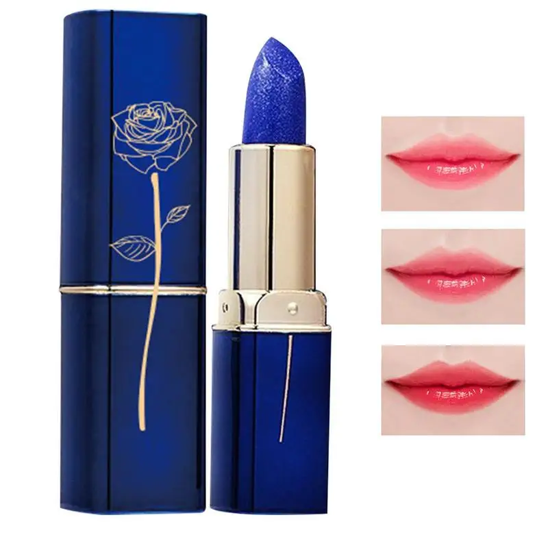 Blue Rose Lipstick Temperature Color Changing Lip Moisturizing Balm  Makeup Lip Gloss Shiny Lipstick Long Lasting  Lip makeup