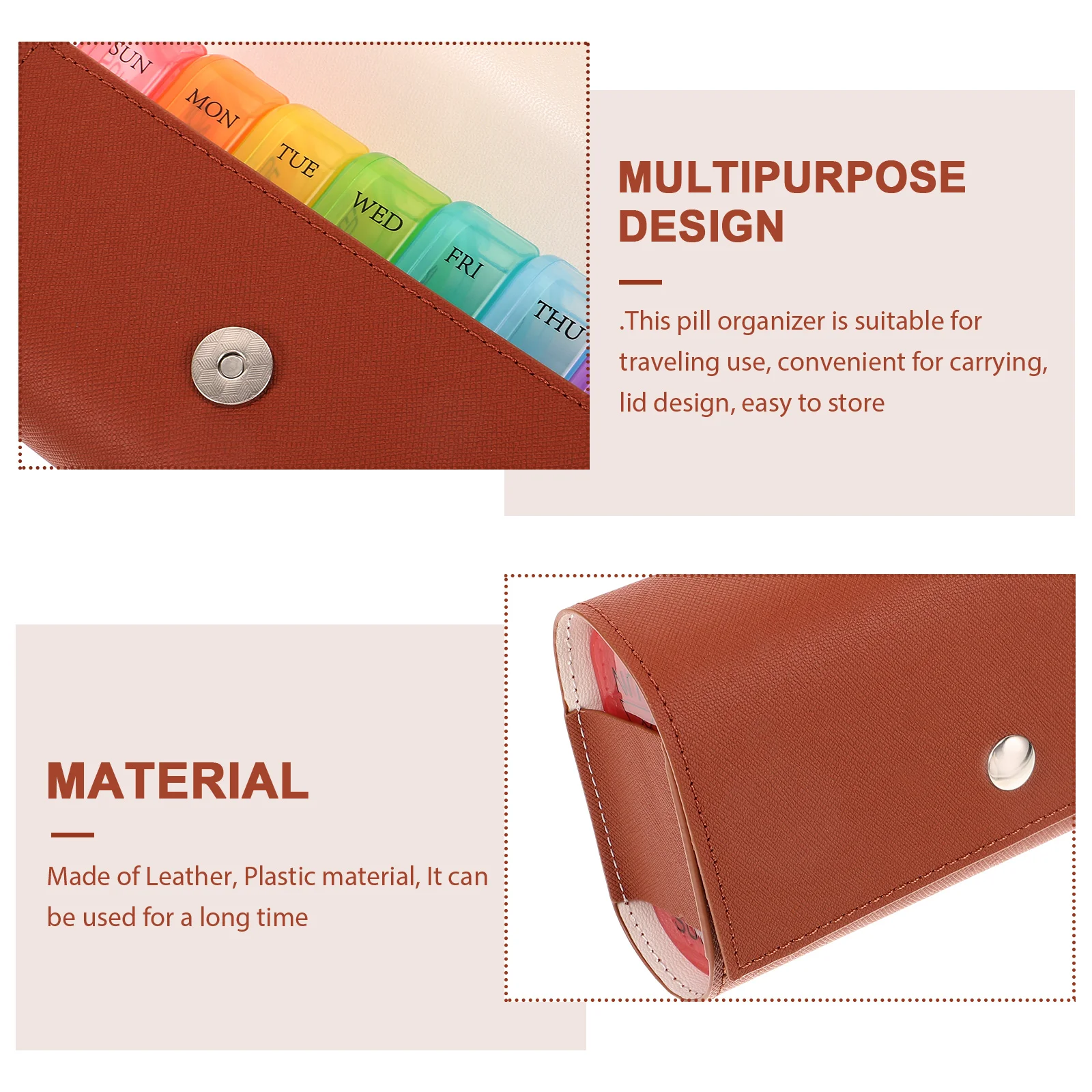 

Weekly Pills Box Travel Small Brown Pill Storage Container Medication Organizer Portable Plastic Case Anti Dust Moisture Proof