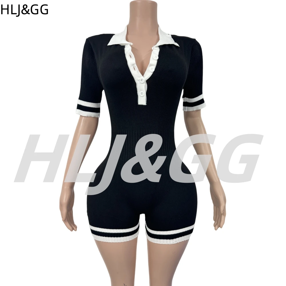 HLJ&GG Summer New American Style Sporty Bodycon One Piece Rompers Women V Neck Short Sleeve Slim Jumpsuits Fashion Overalls 2025