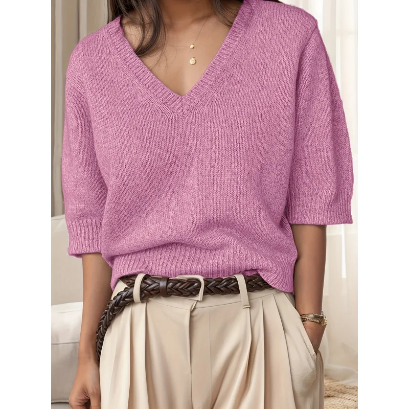 Elegant Directional Women'S Pullover Gray Short-Sleeved-Shirt