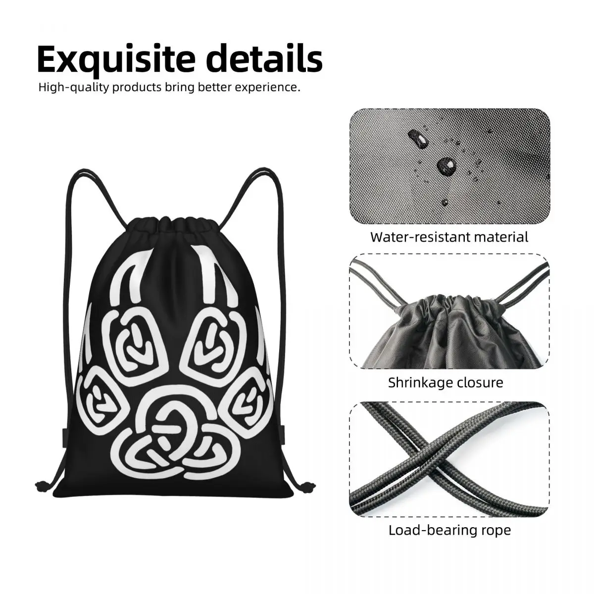 Garras de lobo vikingo negro, bolsas con cordón portátiles multifunción, bolsa deportiva para libros