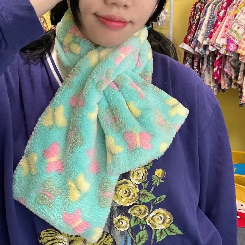 Stylish Furry Scarf for Outdoor Activities Winter Thick Wrap Warm Scarf Trendy Colorful Star Scarf Thickened Long Cute