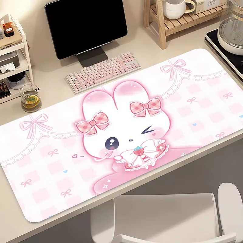 لوحة ماوس ألعاب ناعمة على شكل أرنب الفراولة، لوحة مفاتيح كبيرة، لوحة ماوس توبوغرافية للوحة المفاتيح مع حصيرة طاولة مضادة للانزلاق