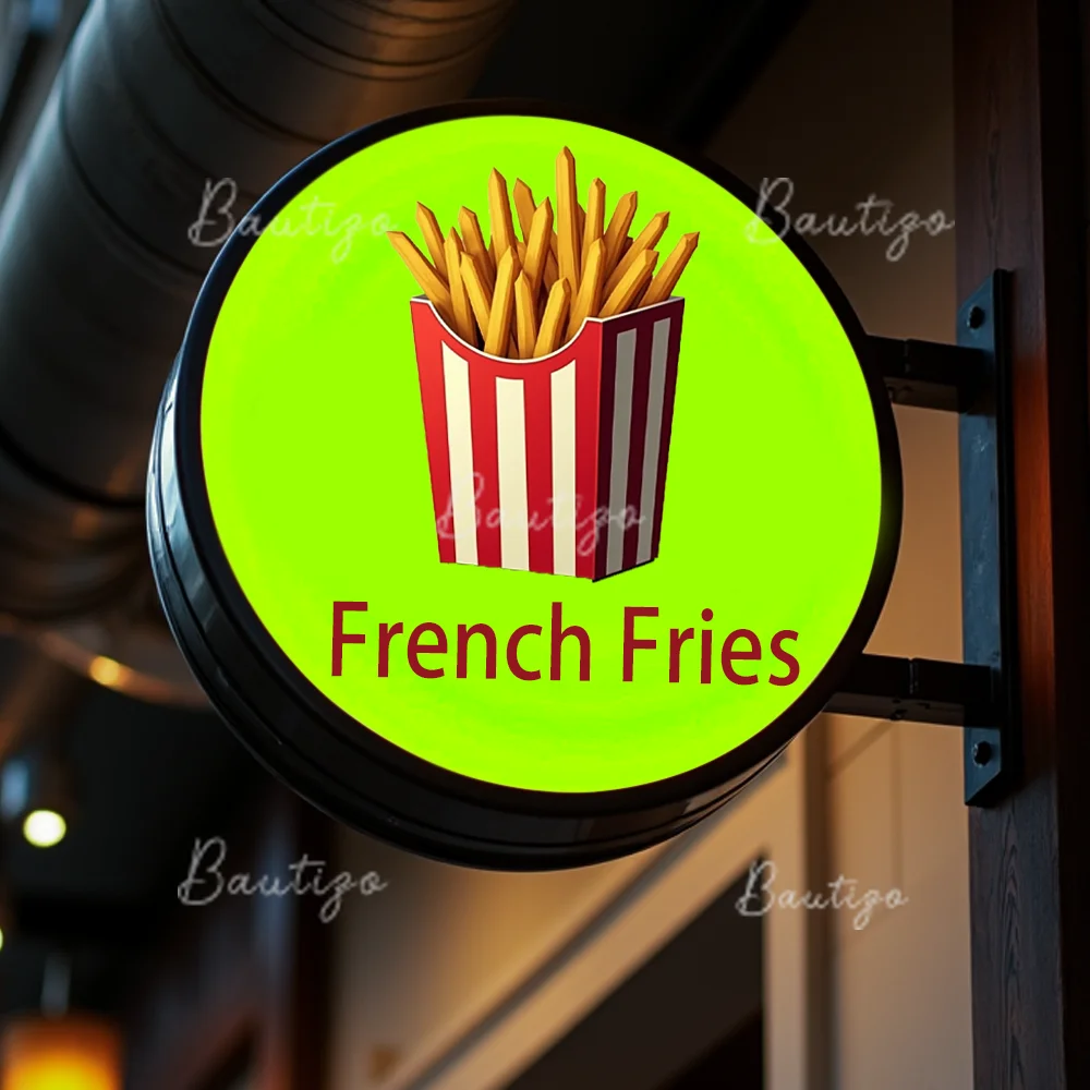 Custom French Fries Round Waterproof Acrylic LED Light Box Outdoor Business Sign Double Sided Backlit Advertising Display