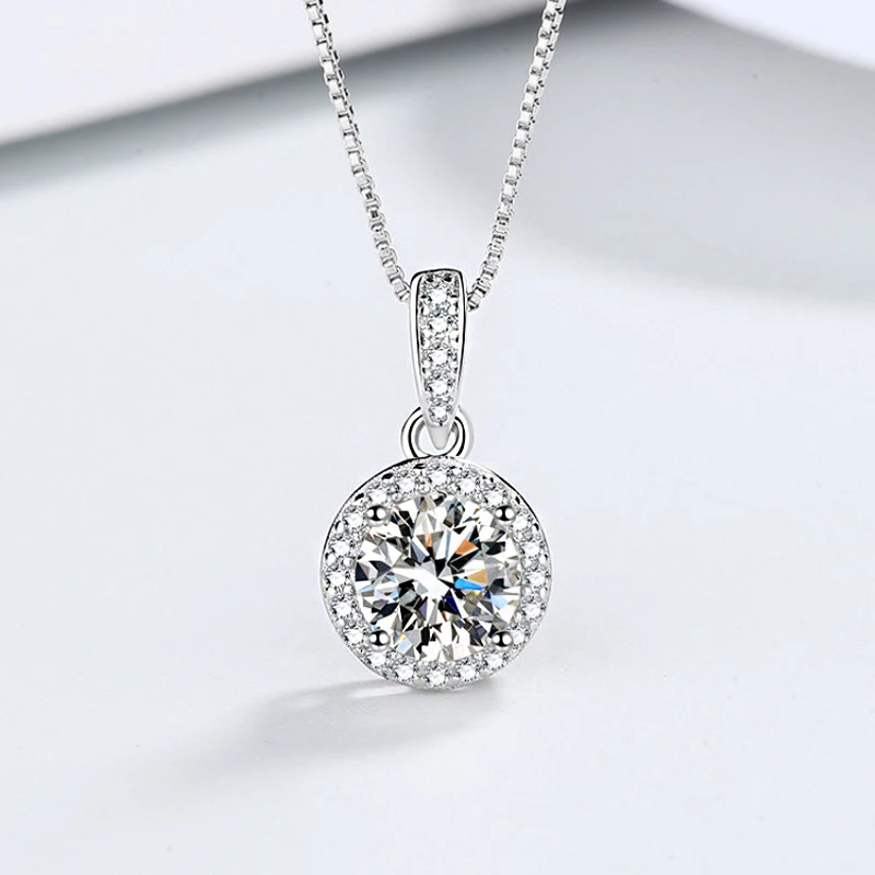 Nowa moda 925 Sterling Silver Fine Round AAA Zircon Wisiorek Naszyjniki Biżuteria damska Rhinestone CZ Łańcuch obojczyka Prezent urodzinowy — zdjęcie 3