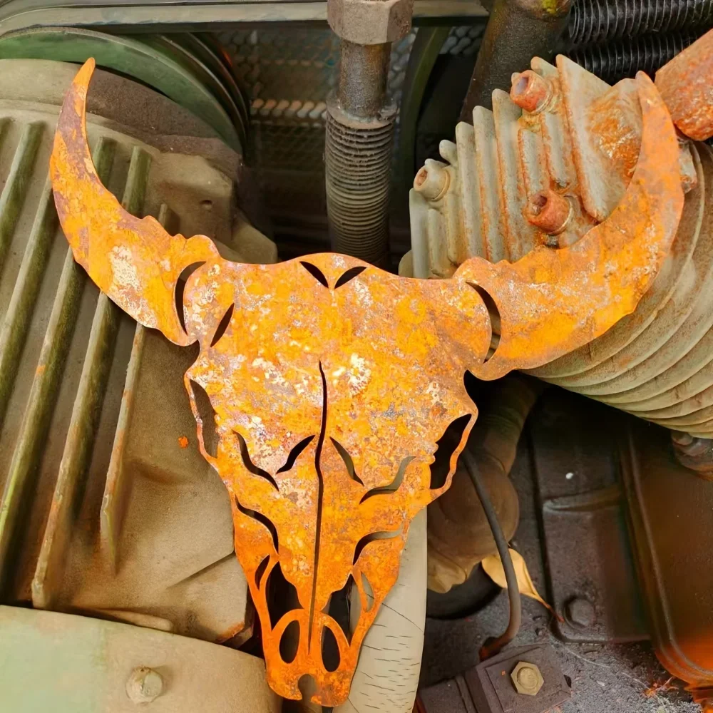 Rustic Bull Skull Metal Wall Decor: Western Cow Skull Sign for Home & Outdoor, Perfect for Halloween, Christmas, Easter