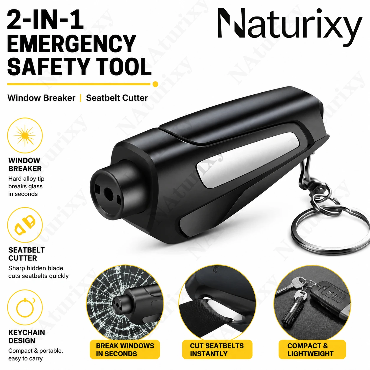 Car Keychain with Emergency Hammer Mutifunction Anto Windows Glass Breaker Safety Belt Cutter Self Rescue Tool