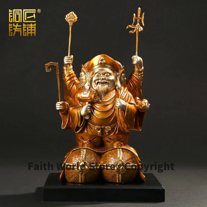 31CM LARGE --GOOD BUDDHA-- Asia Great Japan Tokyo HOME Talisman Money Drawing God of wealth 3 face Mahakala GOD brass statue