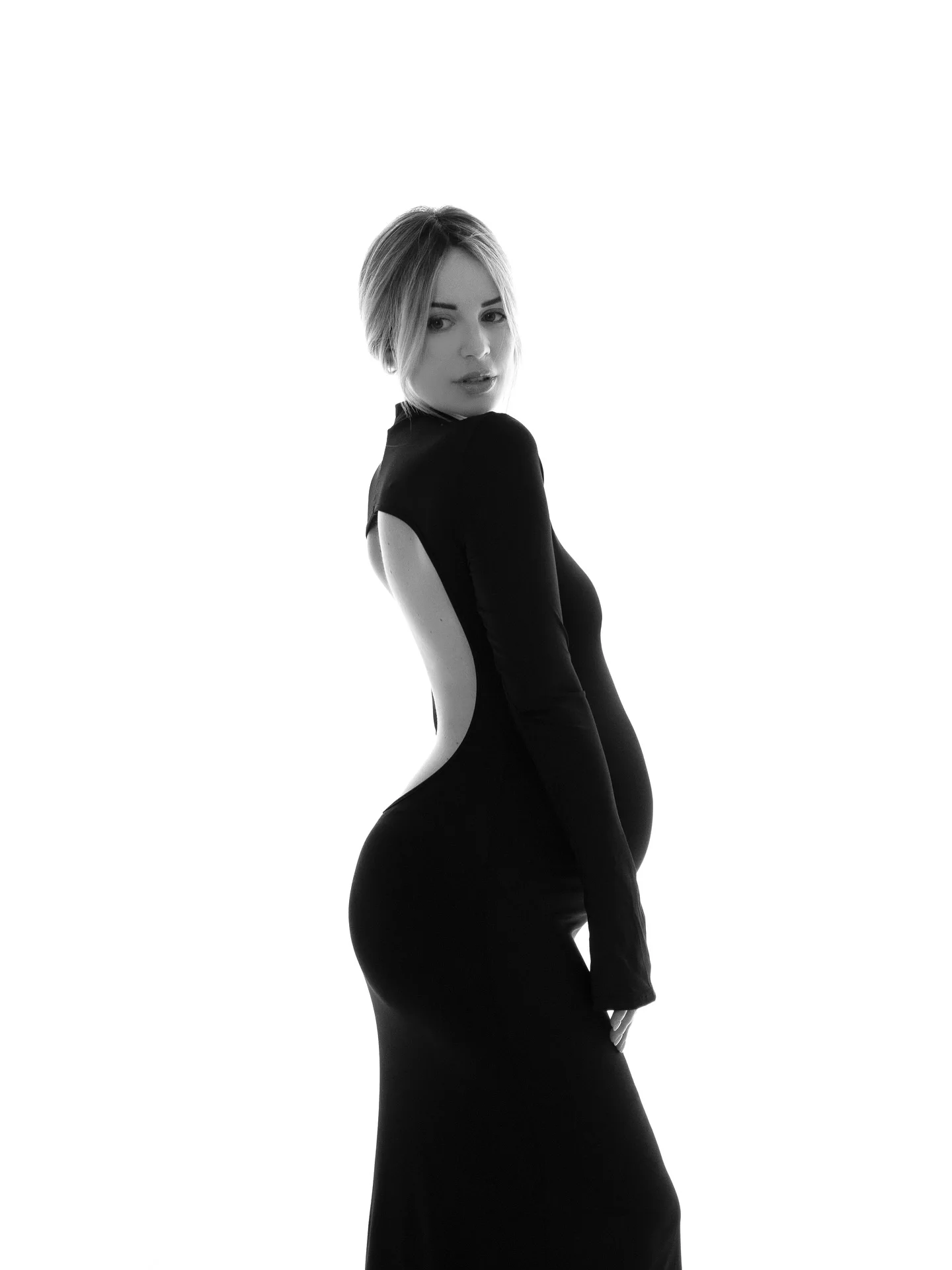 الصلبة اللون عارية الذراعين نصف الرقبة العالية مطاطا سليم صالح فستان الأمومة التصوير الدعائم فستان Bodycon ماكسي فساتين طويلة #2