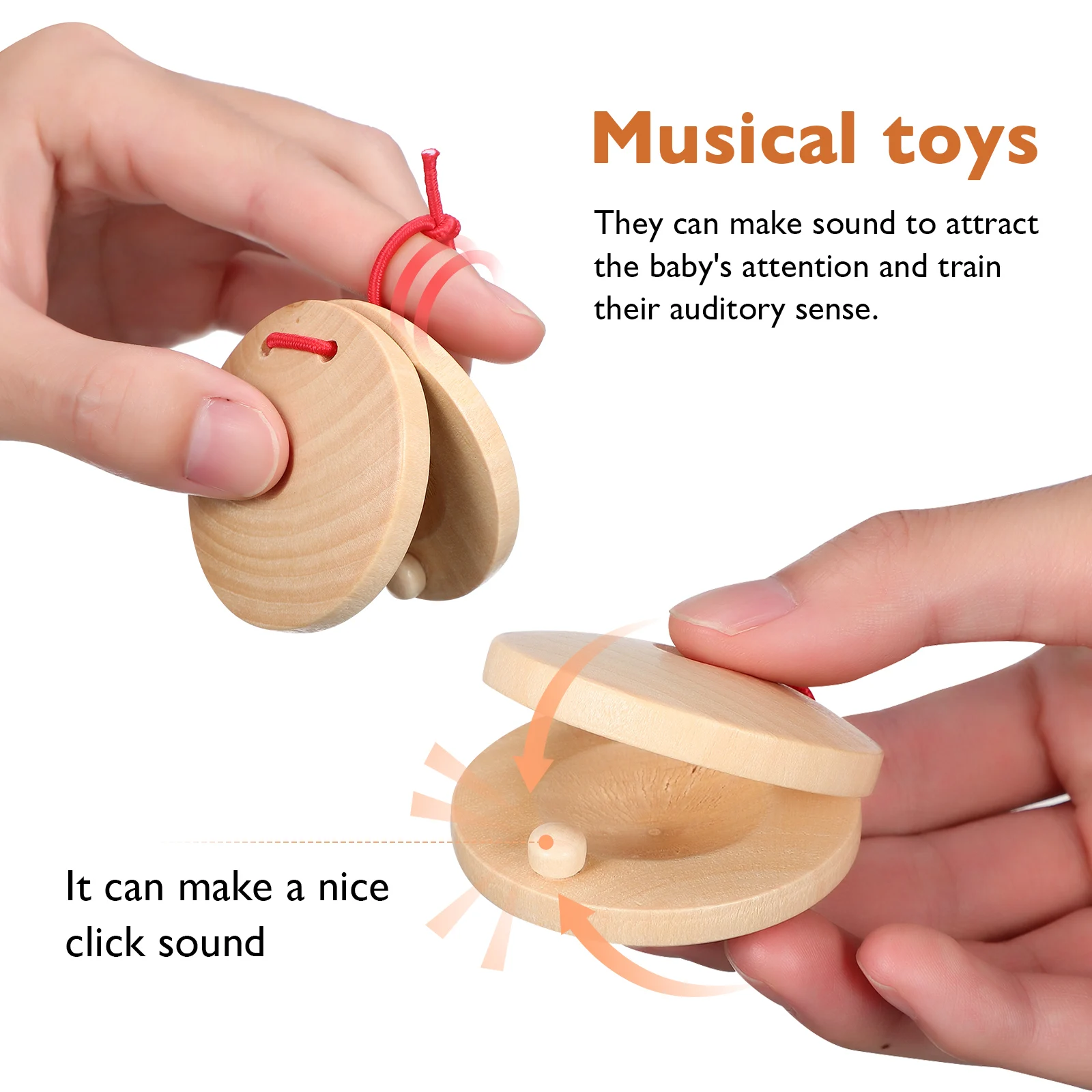 

12 Pcs Castanets Kids Percussion Toys Musical Instrument Educational Toddler Wooden Castanet Baby Toys Wood Flapper