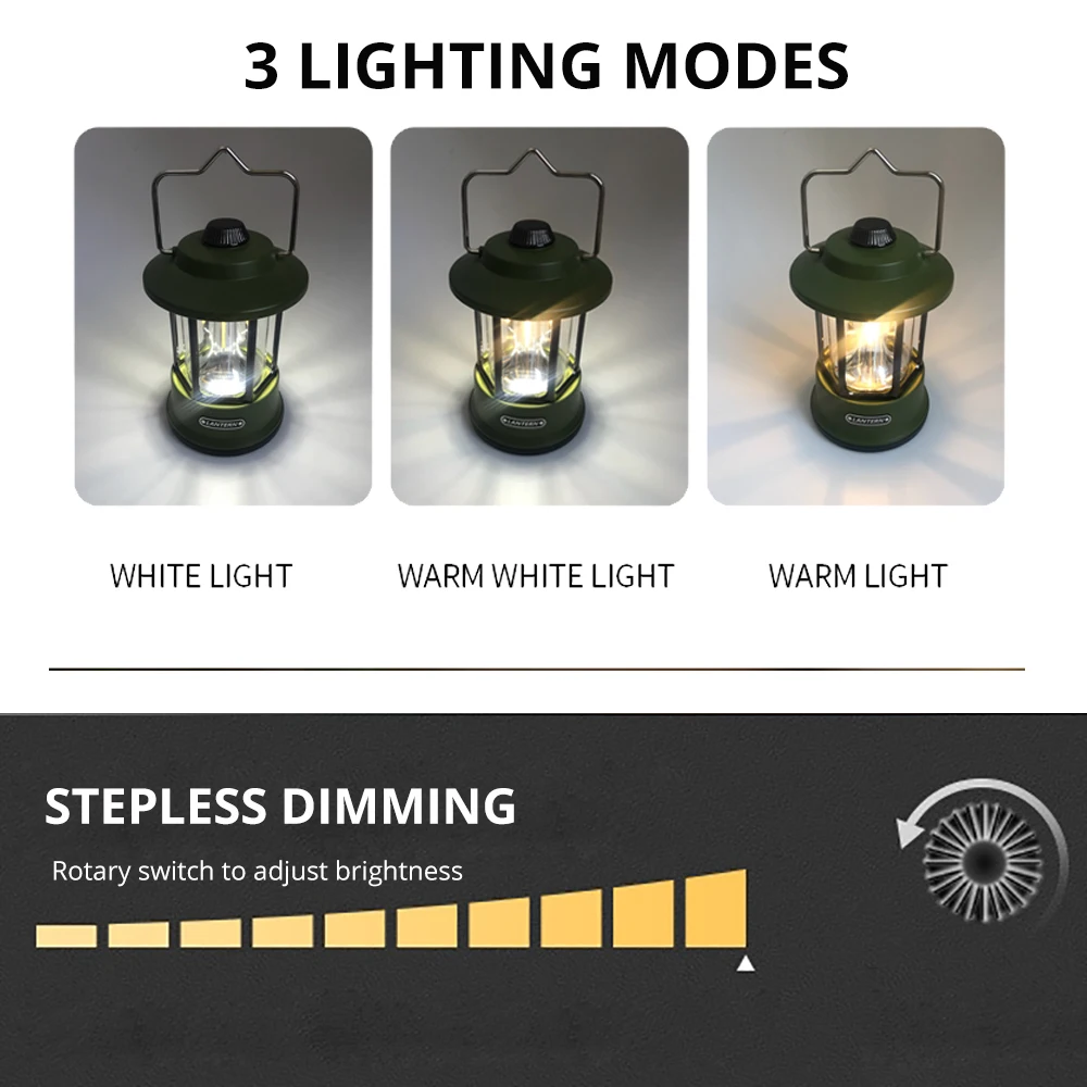 1000W Brightest Vintage Metal Hanging Lanterns Warm Light Led Camping Lantern Rechargeable Lightweight Tent Light For Outdoor