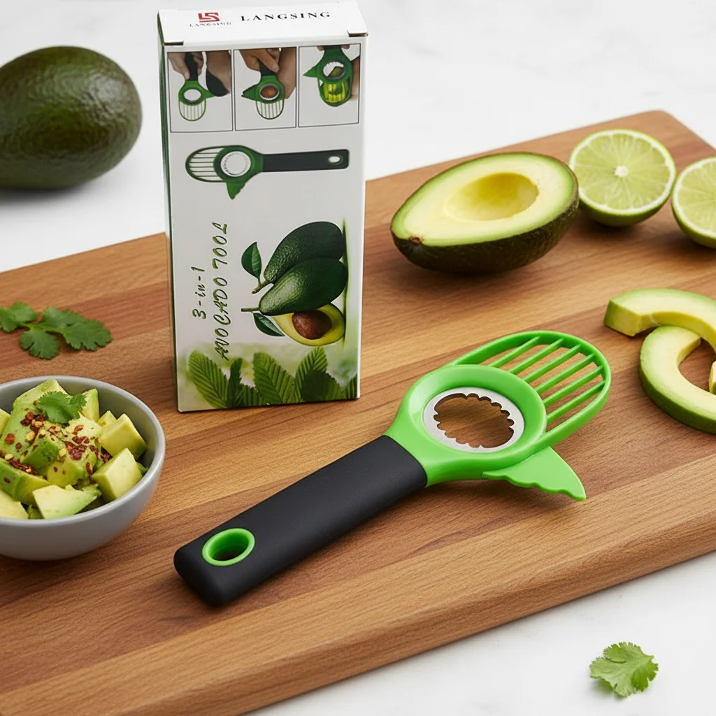 Avocado Slicer Professional Kitchen Tool for Health Lovers 3-in-1 Pitter Scooper Stainless Steel Fruit Cutter Gadget Durable